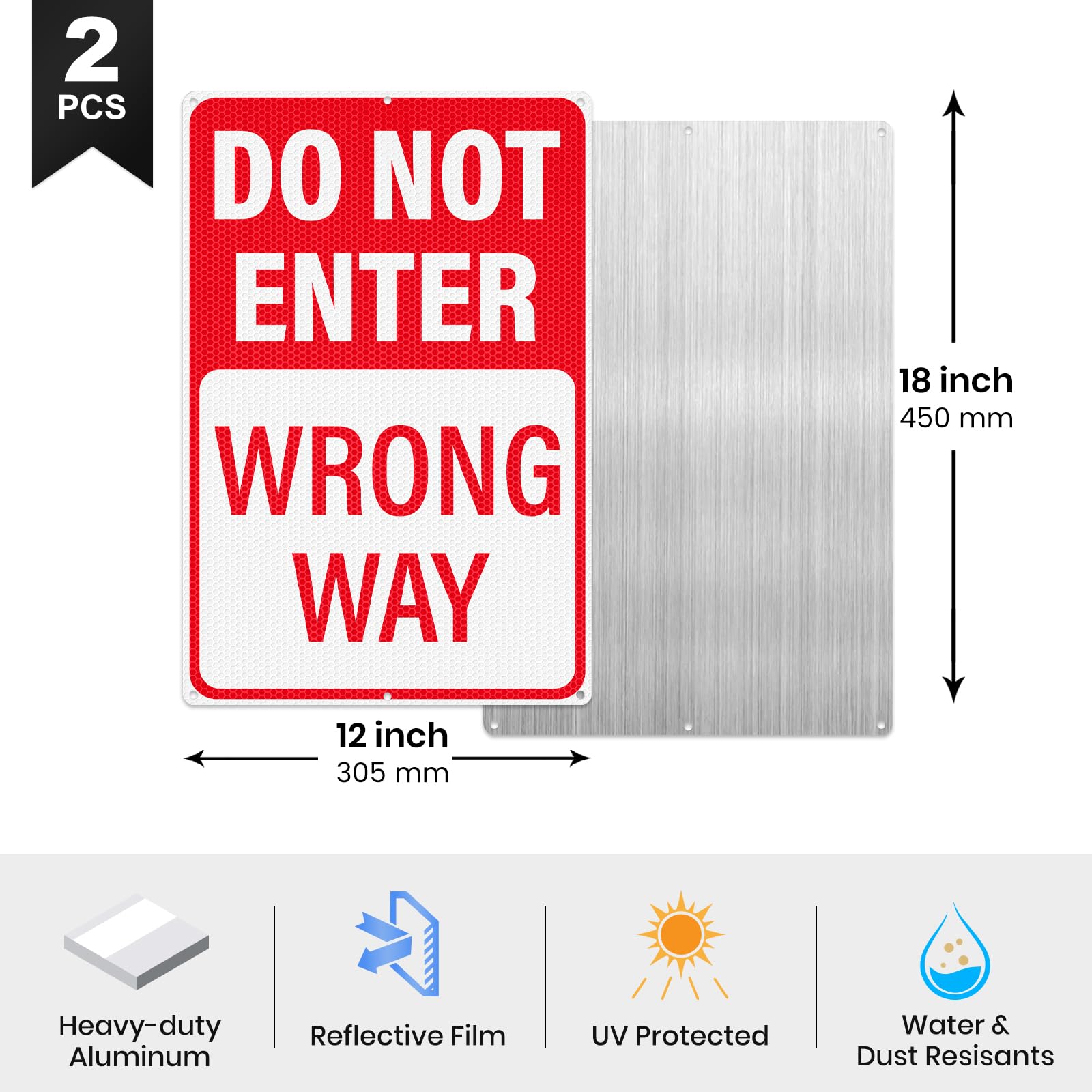 2 Pack Do Not Enter Wrong Way Signs 18" x 12" Aluminum Traffic Sign — Amazon image 4