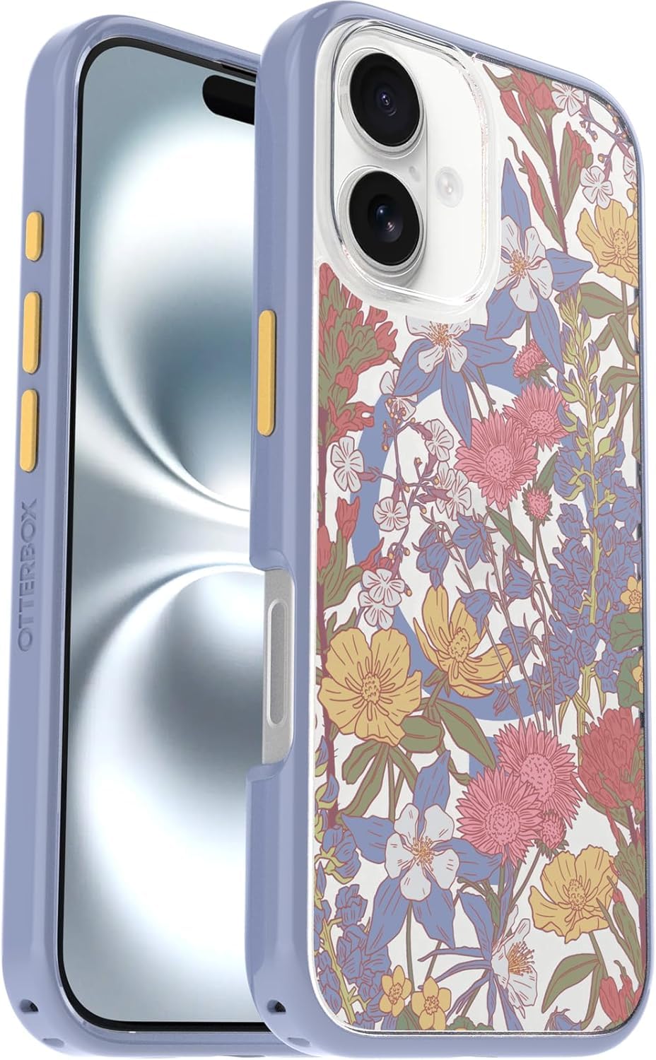 OtterBox iPhone 16 (Only) - Symmetry Series Clear+ Case - Floral Purple (Clear) - Snaps to MagSafe - Ultra-Sleek - Raised Edges Protect Camera &amp; Screen - Non-Retail Packaging