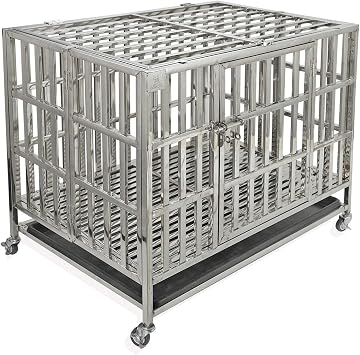 Confote 37 Heavy Duty Stainless Steel Dog Cage Kennel Crate and Playpen for Training Small Dog Indoor Outdoor with Double Doors & Locks Design Included Lockable Wheels Removable Tray No Screw