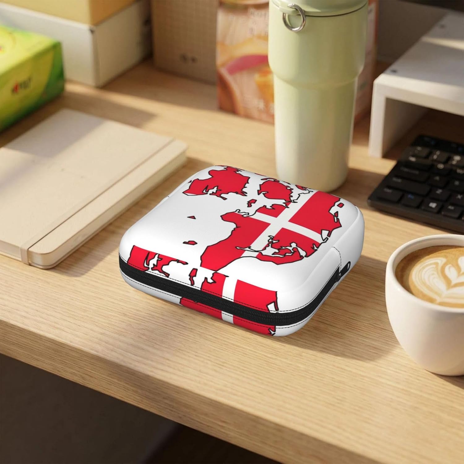 Danish Flag Map Print Women Period Bag Sanitary Pouch Portable Pad Pouch Tampon Holder Small Zipper Pouch Storage Bag