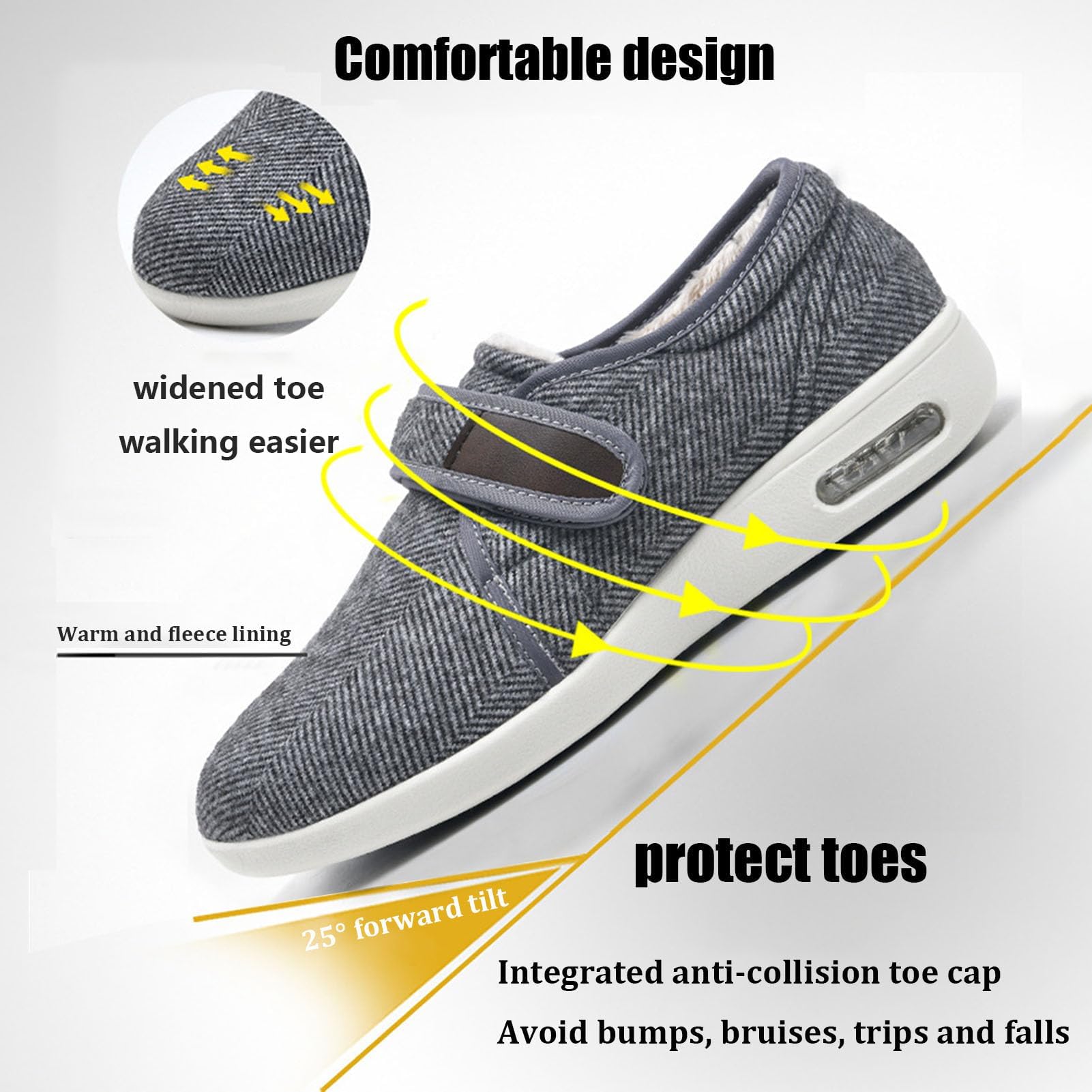 Ortopedyczne buty dla cukrzyków, lekkie, oddychające buty ortopedyczne na opuchnięte stopy, zapalenie stawów, regulowane, bardzo szerokie buty dla cukrzyków, ciepła podszewka