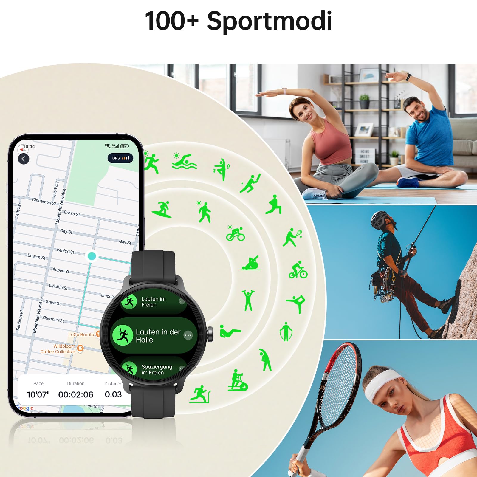 Smartwatch Damen Herren – 1.27" Smart Watch mit Bluetooth Anrufe, WhatsApp/App-Benachrichtigungen, Herzfrequenz, Schlafmonitor, 120+ Sportmodi, IP68 Wasserdicht – Fitnessuhr Kompatibel mit iOS Android
