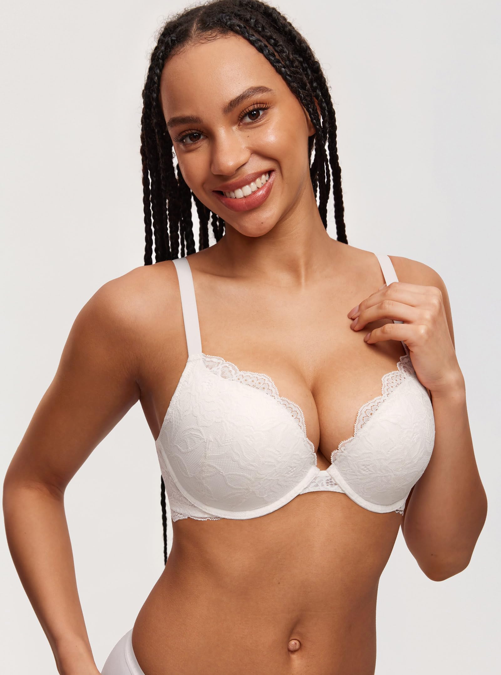 DOBREVA Reggiseno Donna Push Up in Pizzo con Ferretto Imbottito Plunge a Coppe Modellate