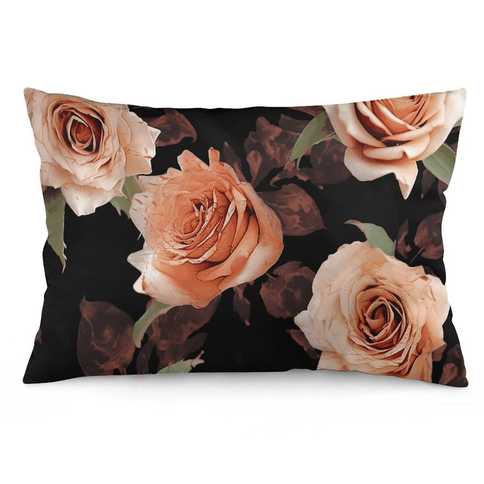 2 Pack Pillow Cases for Hair and Skin, Soft Breathable Pillow Case Covers with Hidden Zipper, Black Peach Rose Pillowcase 12 "x20 Pillow Covers for Sleeping Gift