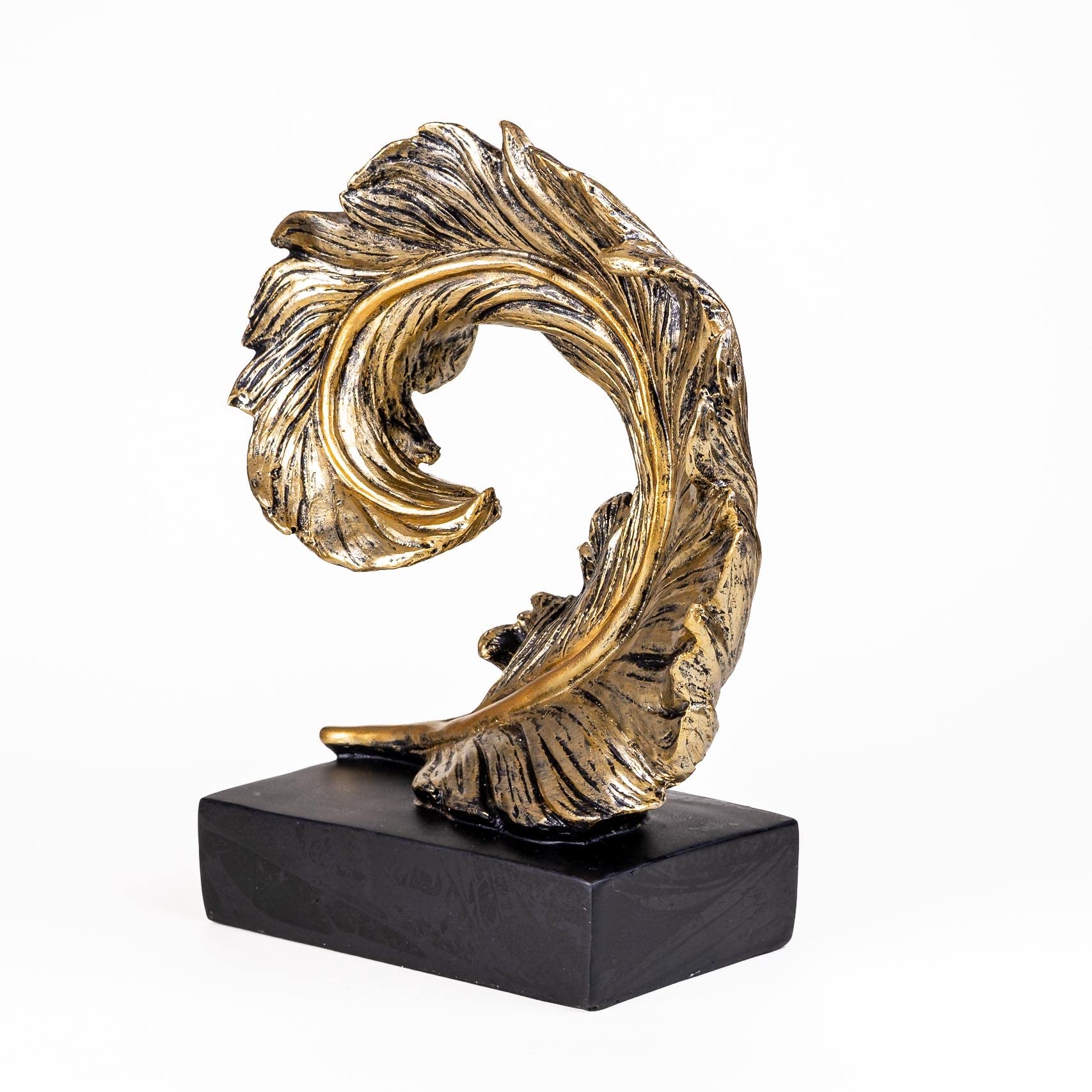 IDYL Moderne Skulptur Figur Resin Feder auf Sockel | goldfb. | Masse: 30x20x11 cm | Material: Polyresin (Kunststein) | Dekoration für den Wohnbereich