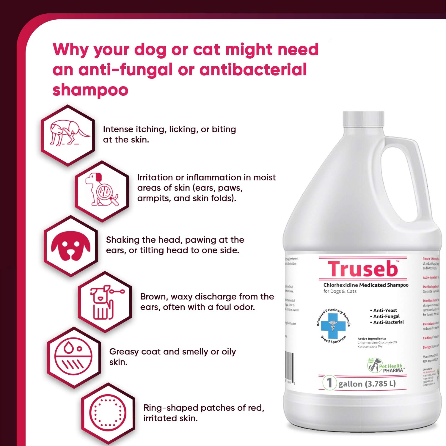 Truseb 1 Chlorhexidine Shampoo with Ketoconazole for Dogs, Cats and