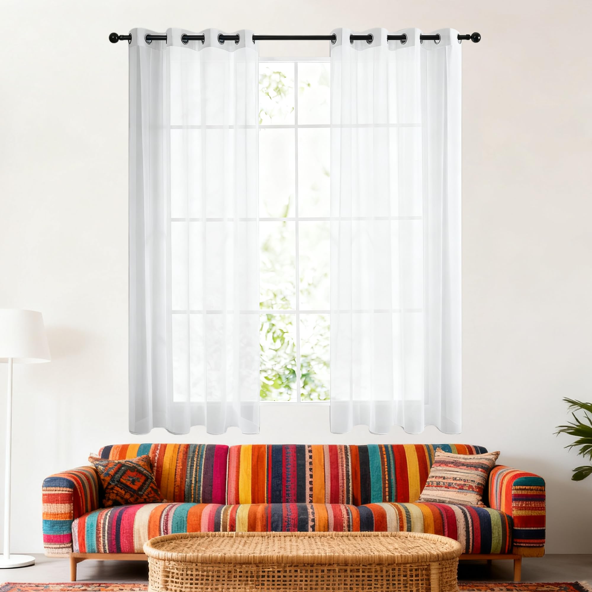 Cortinas Visillos 360 x 245 cm con Ojales Cortinas Dormitorio Matrimonio Poliéster para La Pasillos de Salon y Dormitorios de Juvenil, Blanco