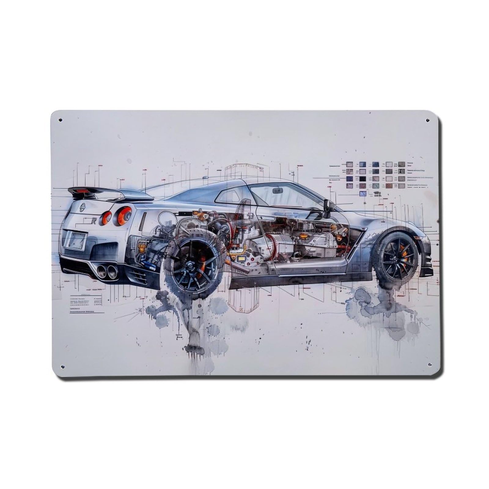 R35 JDM Car Analysis Diagram Metal Tin Sign Plaque Wall Decor for Cafe, Club, Garden Metal Poster 8x12Inch