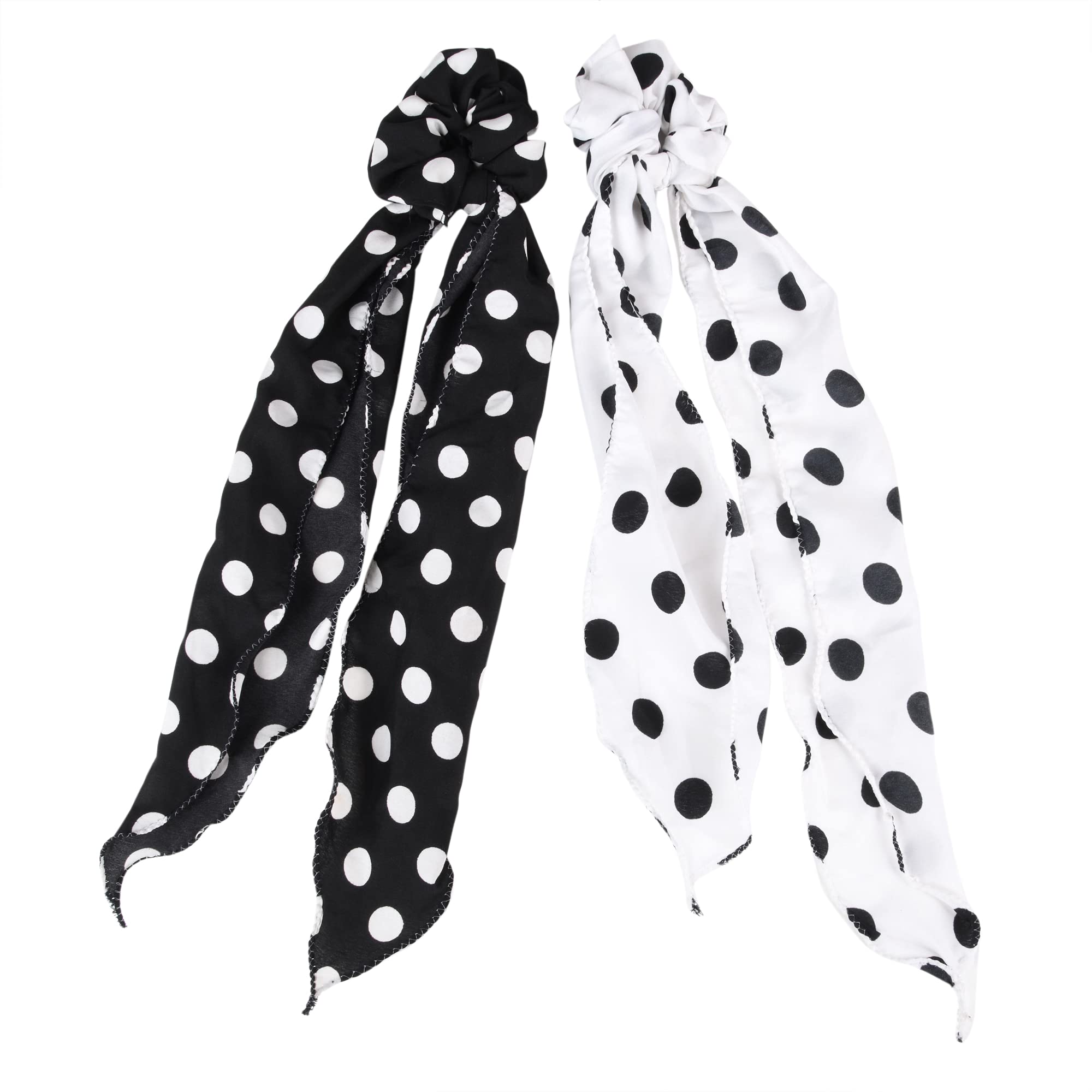 Skab® Polka Dots Hair Ribbon Scrunchies Ties Polyester Printed Scarf, Hair Bands 2 In 1 Ponytail Holders Scrunchy For Girls, Kid Girls Elastic Bow Accessories (Black -White, Set Of 2) (B0CKQ2QBHB) Amazon Price History, Amazon Price Tracker