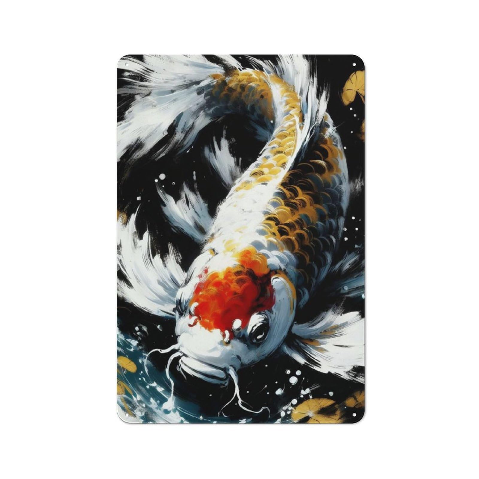 Junmoney Style-3 Understated Koi Fish Painting Metal Wall Plaque 30X20cm, Creative Space Decor For Office, Study, Studio Or Hallway