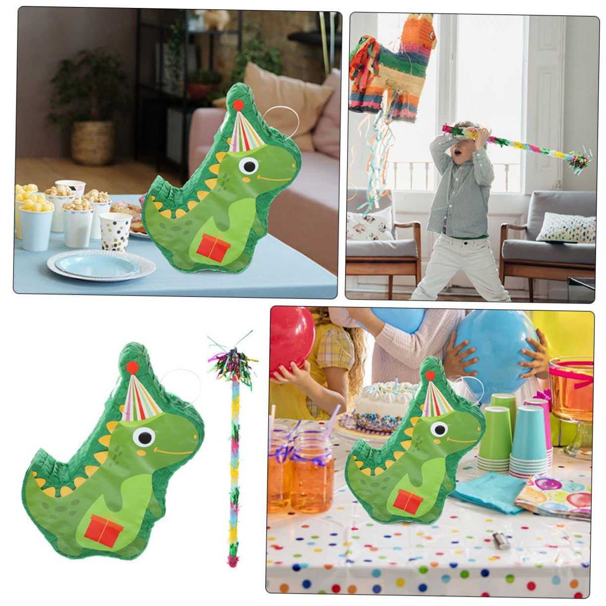 Abaodam Pinata Dinosauro in Carta per Festa di Compleanno, Set Bastone e Maschera, Decorazione Unica e Divertente per Carnevale e Fiesta