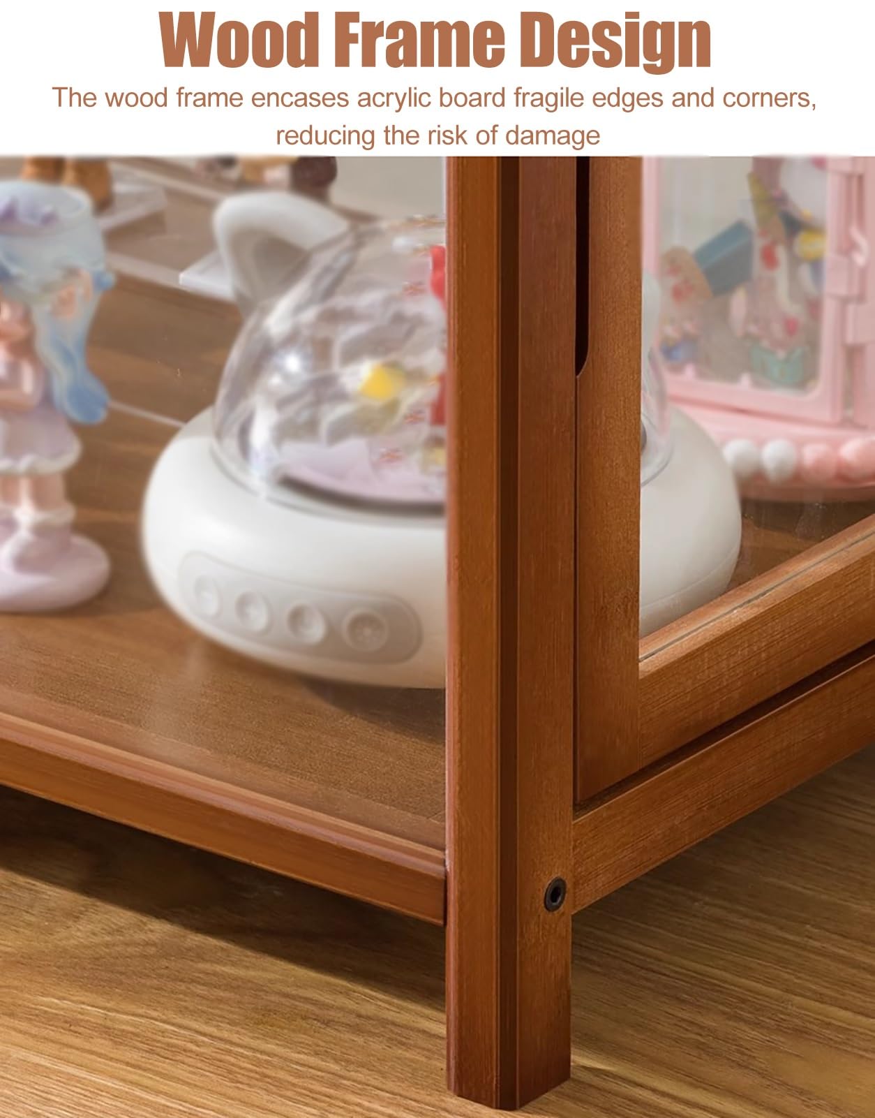 Teca Plexiglass Espositore in Plastica per Miniature Lungo 60/80 cm, Grandi Vetrine per Hobby con Cornice in Legno e Base Rialzata, Scatola da Banco per Modellini di Auto(White,60x32xH38cm/24x13x15in)