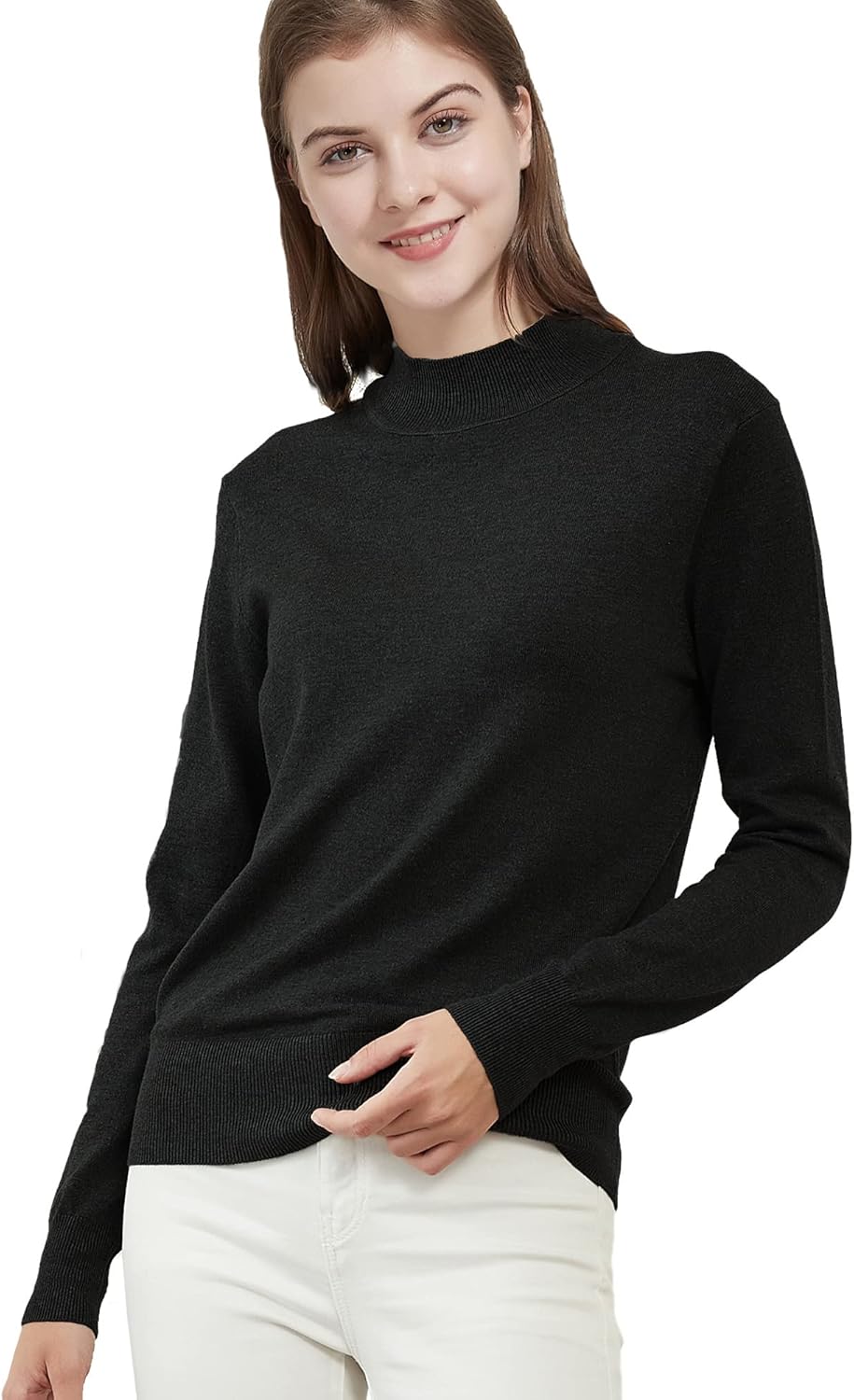 Woolicity Womens Mock Neck Sweater Long Sleeve Knit Pullover Tops Casual Lightweight Jumper Loose Pullover Tops - Image 3
