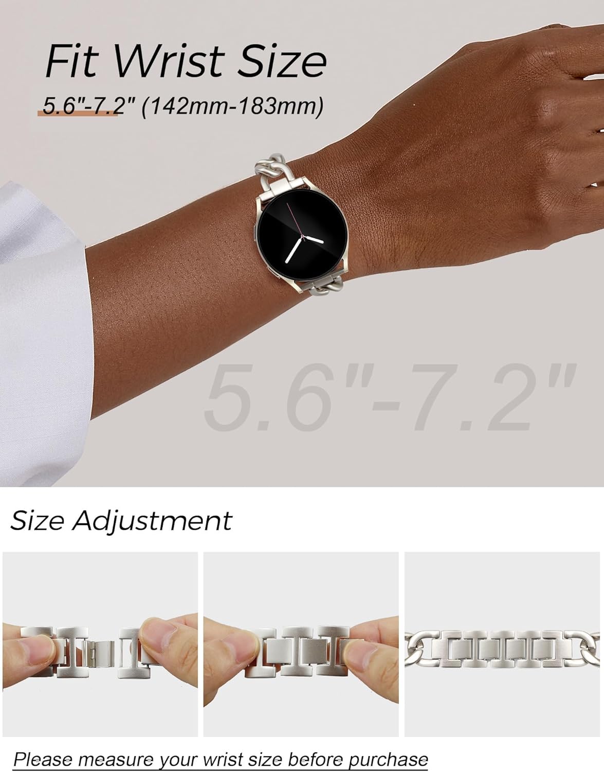 Gold Metal Bracelet Band Women 20mm Adjustable Single Chain Compatible with Samsung Galaxy Watch 7/6/5/4/Active 2/4 Classic/6 Classic/5 Pro/FE 40mm 42mm 43mm 44mm 45mm 46mm 47mm (No Case) - Image 7