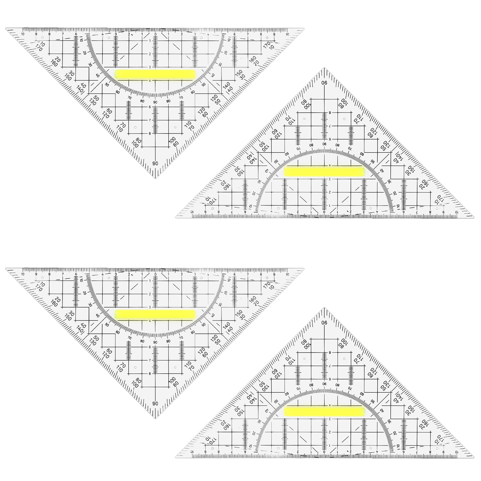 simarro4pcs Triangular Scale Ruler with Handle, Transparent Geometric Mathematical Triangle Ruler for School and Office Supplies Math Rulers for Draftsman (15.9 x 22.5cm)