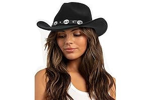 Women's Felt Western Cowboy Hat, Classic Roll Up Brim Belt Buckle Cowgirl Fedora