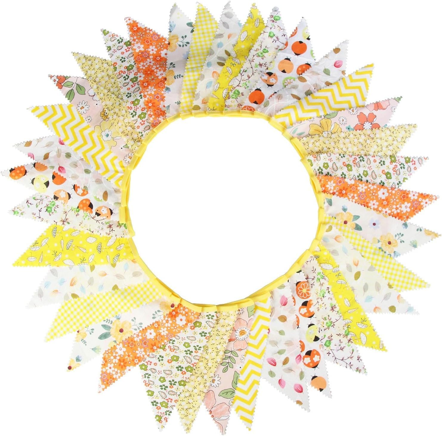 Daaxing 36Pcs Large Fabric Bunting Banner, 33 Feet Garden Bunting Floral Bunting Cotton Vintage, For Wedding Baby Shower Garden Birthday Parties Home Decoration (Yellow)