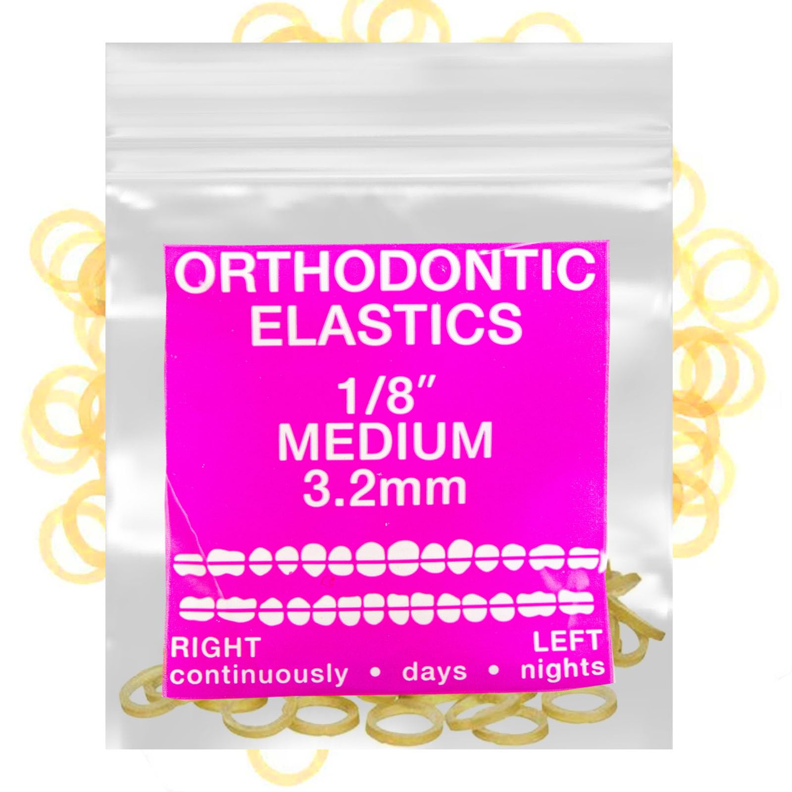Amber Latex 100 counts, Intraoral Elastic Bands Orthodontic Elastics Dental Rubber Bands Made in US Medium 1/8'', Amber Latex