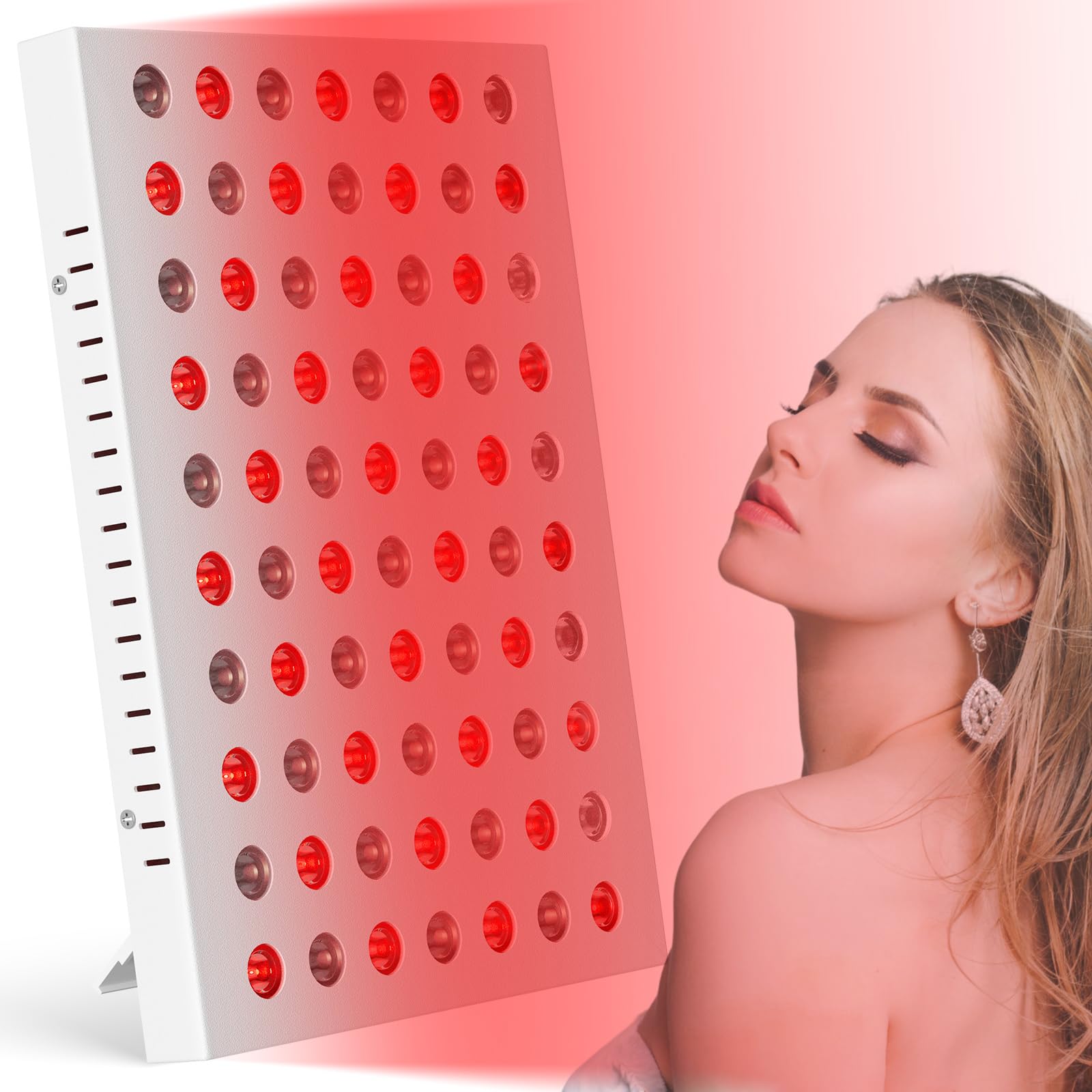 Lámpara Infrarroja Combinación de 660nm y 850nm, Lámpara de Luz Roja Panel de 70 LEDs con Temporizador y Soporte para Cara, Cuello, Cuerpo, Músculos, Atrás (No produce calor)