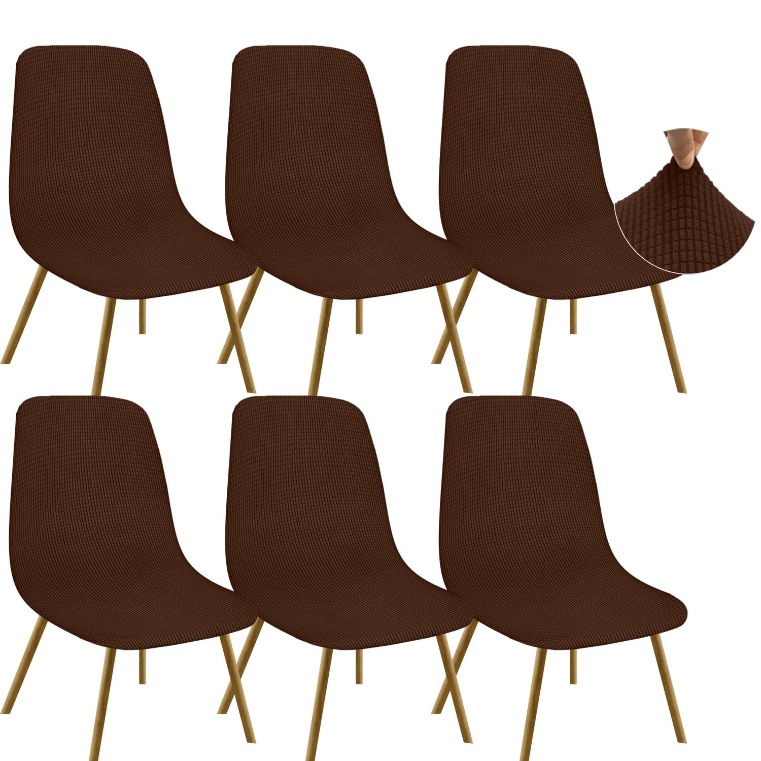 Granbest Jacquard Thickened Elastic Dining Chair Covers, Low Back Chair Slipcovers for Hotel, Banquet, Wedding, Party Decoration (Set of 6, Checks Chocolate)