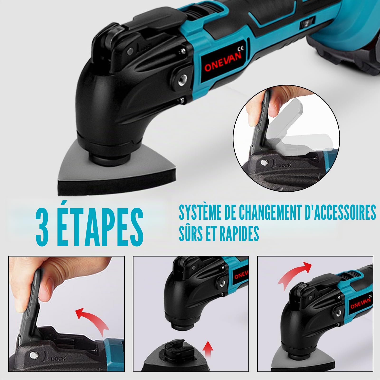 ONEVAN Outil Multifonction 4°Oscillation avec 2 Batteries 22 Pièces | 6 Vitesses 20000 tr/min, Changement sans outil, Coupe, ponçage et polissage précis, Multitool universel