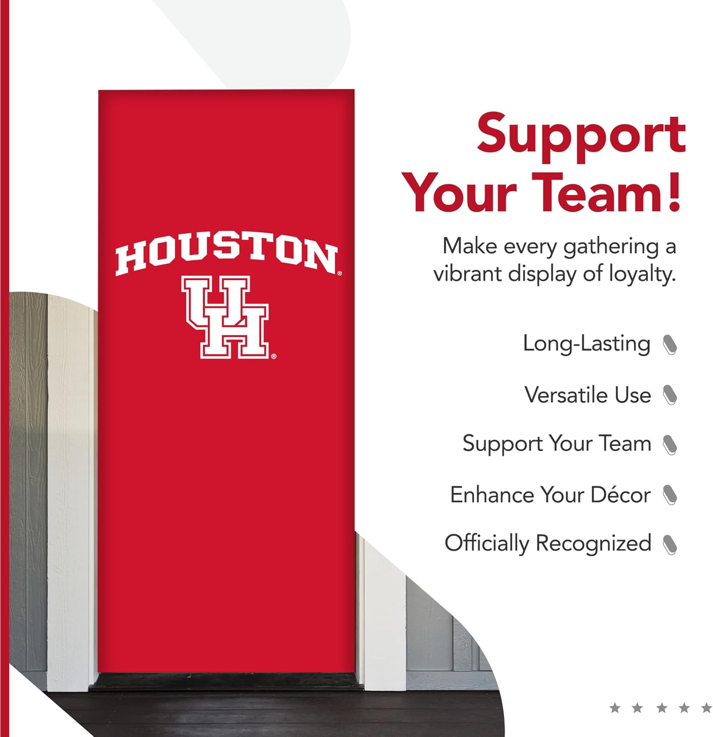Houston Cougars College Sports Printed Front Door Banner - NCAA Licensed - Durable Vinyl - School Banner (Red) (36" x 80")