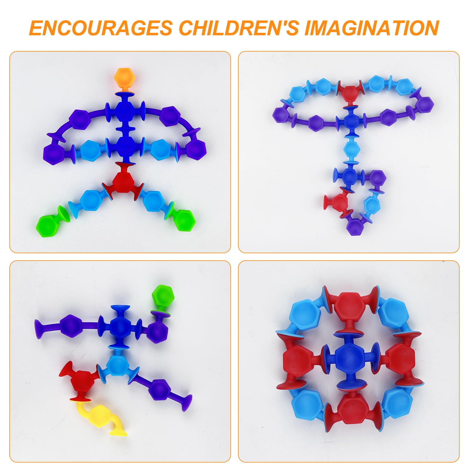 Chiluxendo Giochi Bagnetto Neonato(48Pcs), Baby Giocattoli Sensoriali Ventose Suction Cup Toys, Sucker Toy per Bambini 3 4 5 6 7 Anni, Educativi Bagno Gioco Giocattolo con Organizzatore