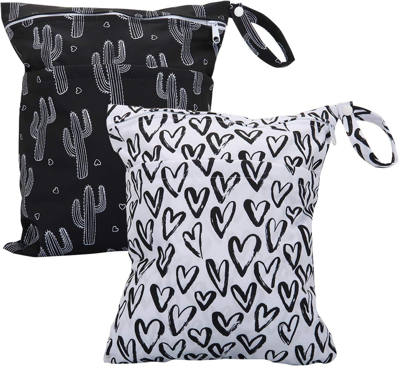 TRENSOM Wet Dry Bag for Breast Pump Parts Waterproof Reusable bags with Two Zippered Pockets Heart Cactus Wet Bag for Cloth Diapers Travel Beach Pool Yoga Gym Bag for Swimsuits Wet Clothes 2 pcs