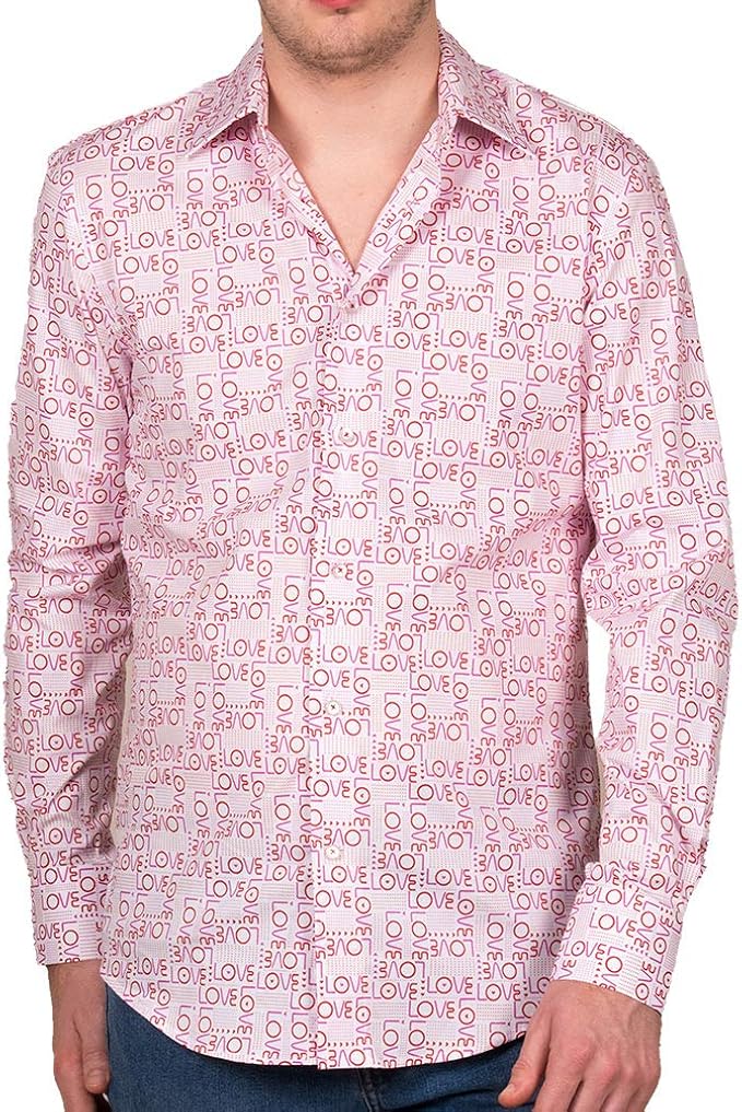 Amazon コトンドゥ Cotondoux メンズ 長袖シャツ 柄シャツ ダンス 派手 ポップ 発表会 かわいい レッド ピンク おしゃれ M01ad1877love シャツ 通販