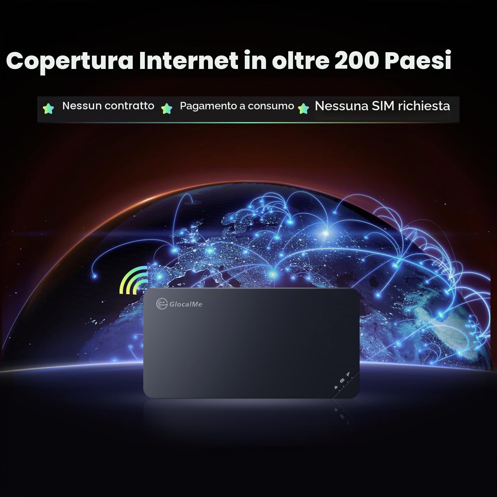 GlocalMe U3 Router Mobile WiFi 4G, nessuna scheda SIM richiesta, batteria ricaricabile da 3000 mAh, connessione fino a 10 dispositivi, 1 GB di dati globali gratuiti, dispositivo MiFi sbloccato (Nero)