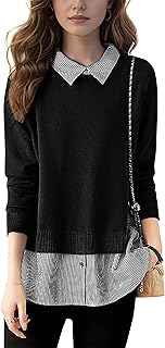 Sponsored Ad - LAI MENG FIVE CATS Women's Casual Patchwork Shirt Collar Long Sleeve Cotton Pullover Tops