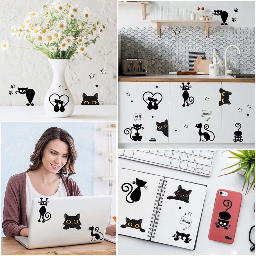 Stickers Interrupteur, Cat Light Switch Stickers Funny Animal Stickers Muraux pour Chambre Salon Noir 16Pcs