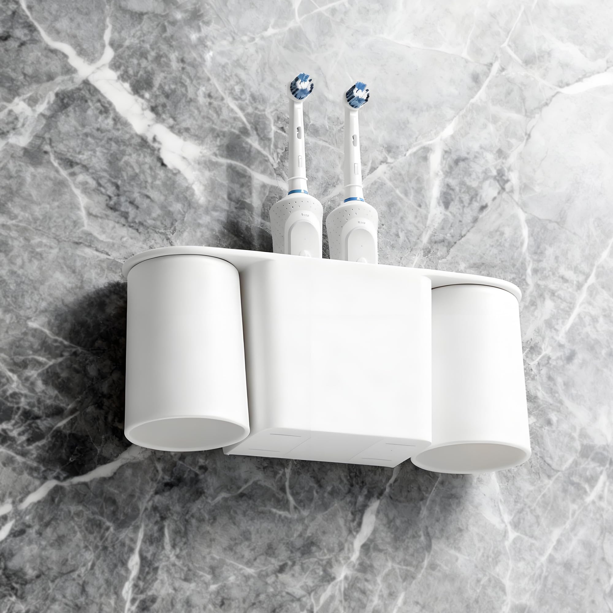 Ateweita Zahnbürstenhalter Ohne Bohren, Zahnputzbecherhalter Wand, Zahnputzbecher Magnetisch mit Halterung, Toothbrush Holder Without Drilling für Badezimmer Organizer (1, Weiß, 25.6 * 10.5cm)