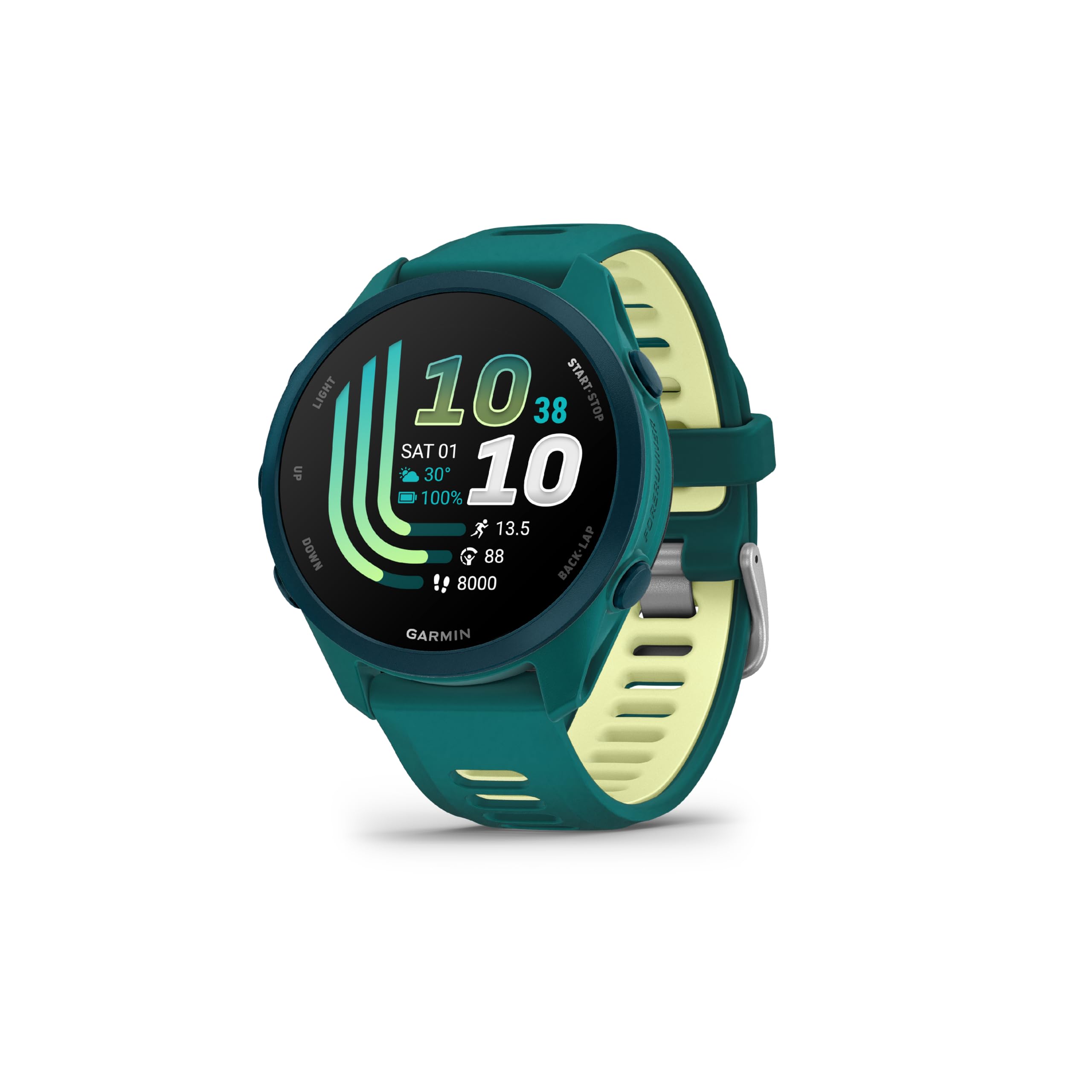 Garmin Forerunner® 170 Music, orologio da corsa GPS, statistiche di allenamento avanzate e informazioni sul recupero, oltre a memorizzare musica, verde con cinturino verde/limone