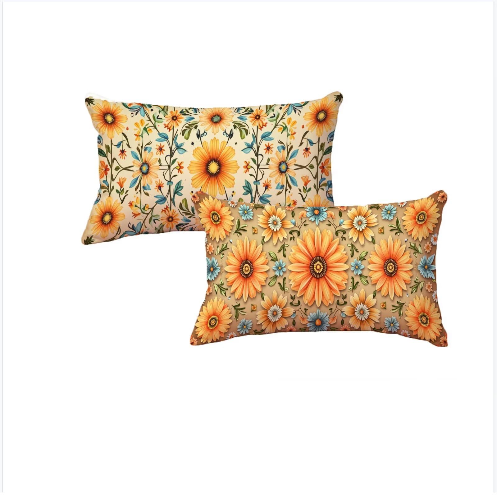Housse de coussin Noël 70x90cm en lin jaune imperméable lot de 2