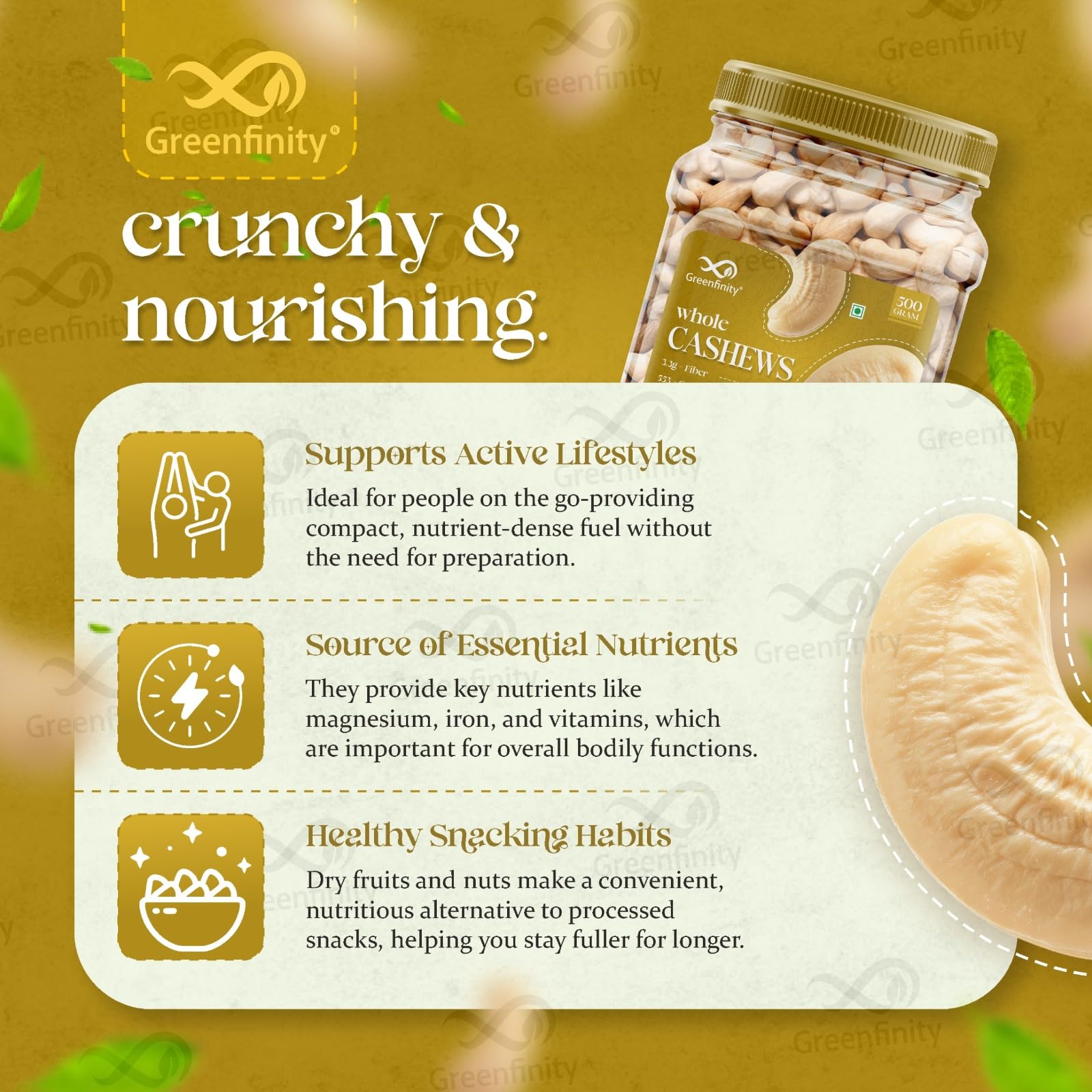 GreenFinity Premium Almonds & Cashews Combo – 500g Each (1kg Total) | Crunchy Whole Nuts in Reusable Jar | Protein-Rich Healthy Snack | No Preservatives | Vegan & Gluten-Free 3