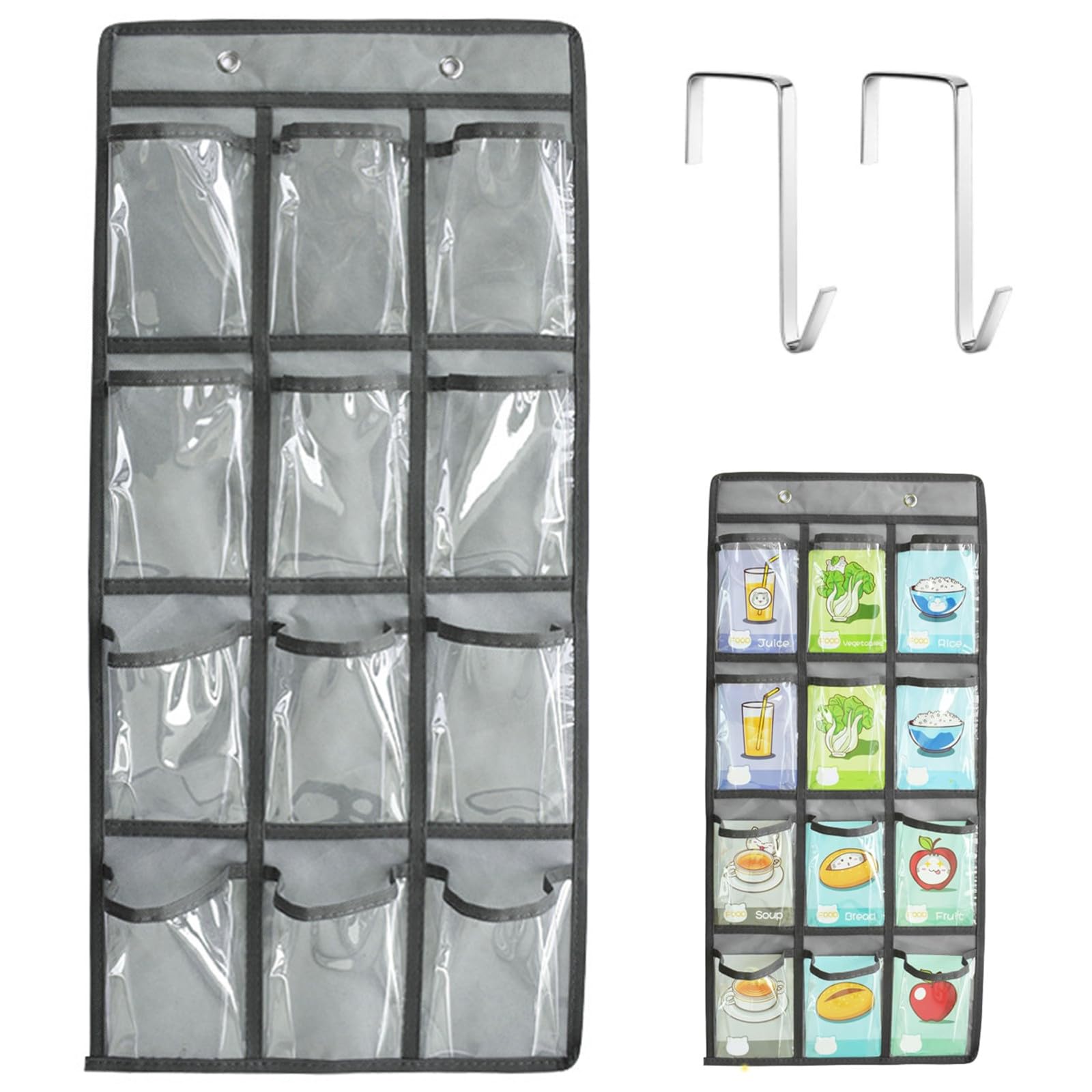 ウォールポケット 12ポケット クリア 壁掛け 収納 ポケット 吊り下げ式 クローゼット 小物 収納袋 整理バッグ カレンダーポケット 展示や収納に便利 フック2個付き