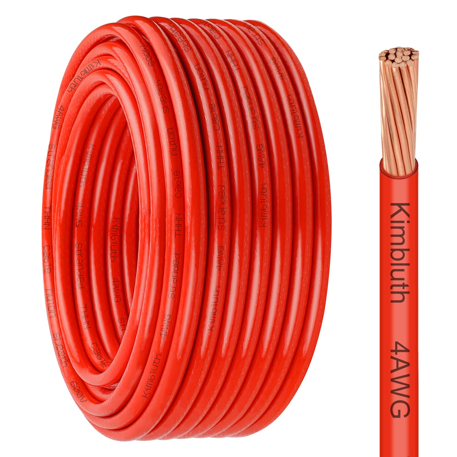 THHN Wire Kupferdraht, 4 Gauge, 2,5 m, Kupferdraht, 4 AWG Nennwert bis 600 V, Nylon-Ummantelung für Wohngebäude, CNC, Erde, Industrie (4 Gauge, Rot)