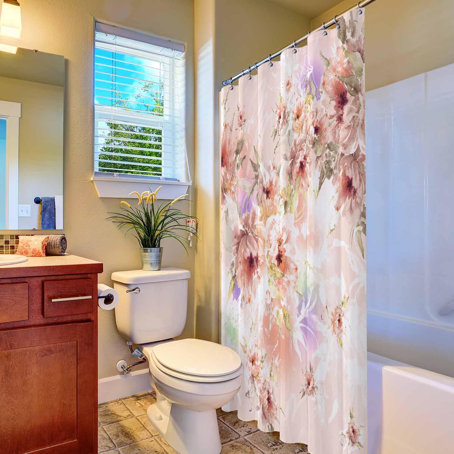 Woutay Shower Curtain Mould Proof Resistant Beautiful Flowers,Water Repellant Fabric,Polyester,with 12 Plastic Hooks - Image 4
