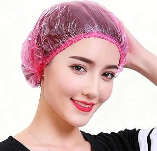 200 PCS Disposable Shower Caps Thickened Waterproof Hair Bath Caps for Women Men Girls Travel Spa Hotel Home Use Salon - Multi-Purpose Elastic Plastic Shower Caps, Essentials Accessories 18.1" (Pink)
