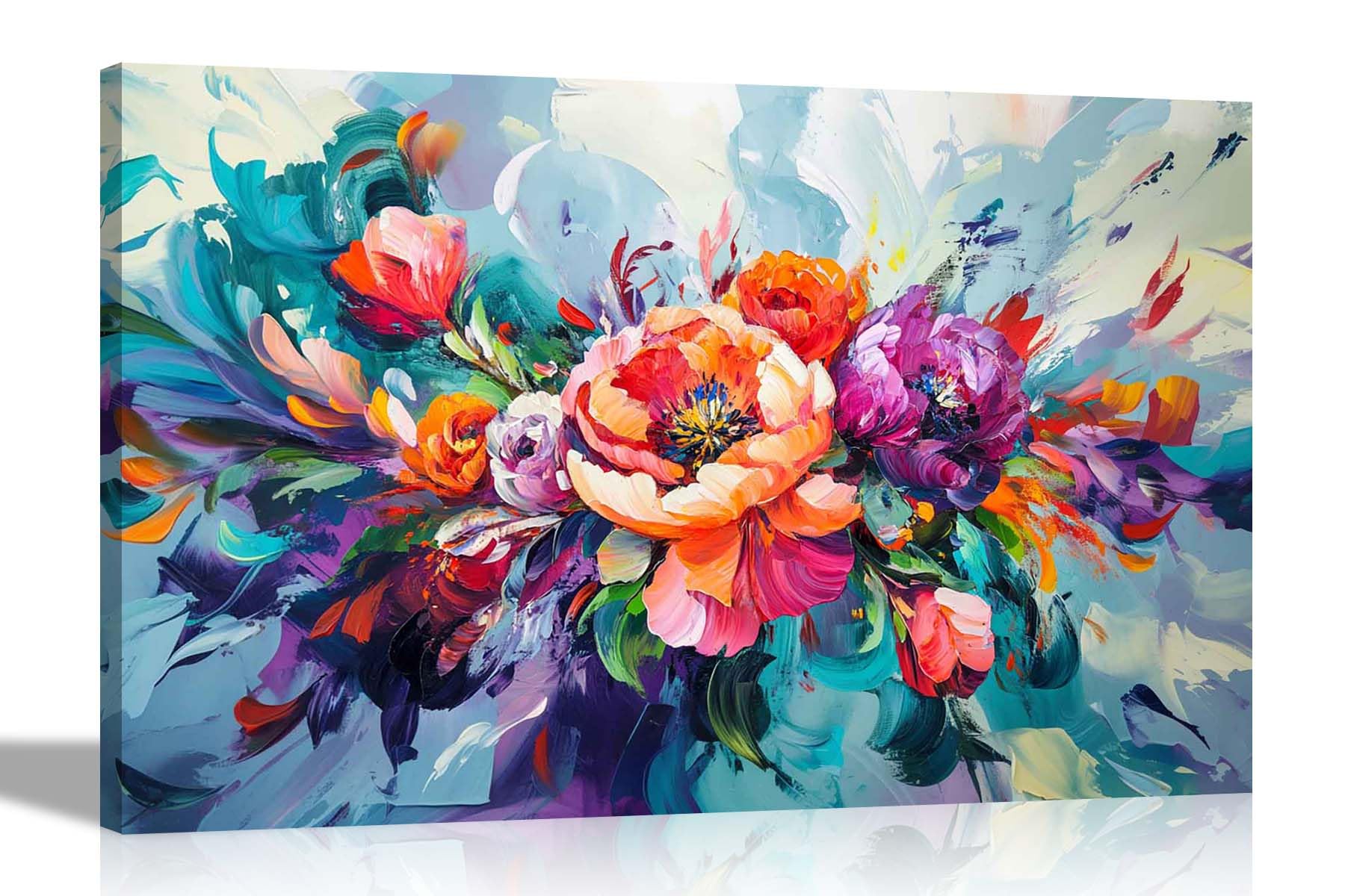 Artley Prints - Abstract Flower Composition Colourful Canvas Wall Art Framed Floral Pictures Contemporary Prints 30 x 20cm (12 x 8 inches) A4