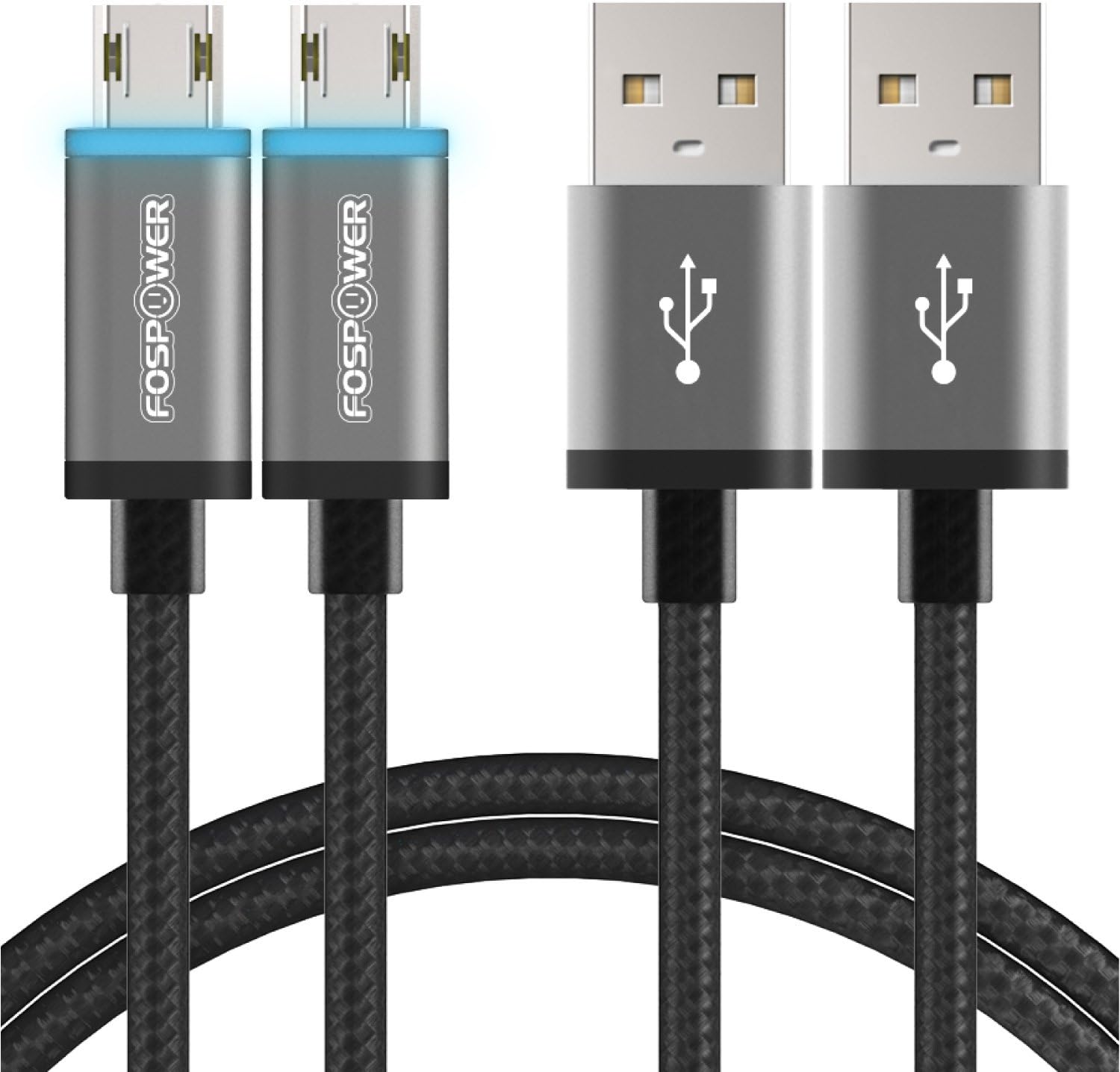 LED Micro USB Cable (3 FT - 2Pack), FosPower [Quick Charge 3.0] Reversible Micro B to Reversible USB A Cable [Extra Long] for Samsung, HTC, Motorola Moto G6 Play, Nokia, LG, PS4 / Xbox One Controller