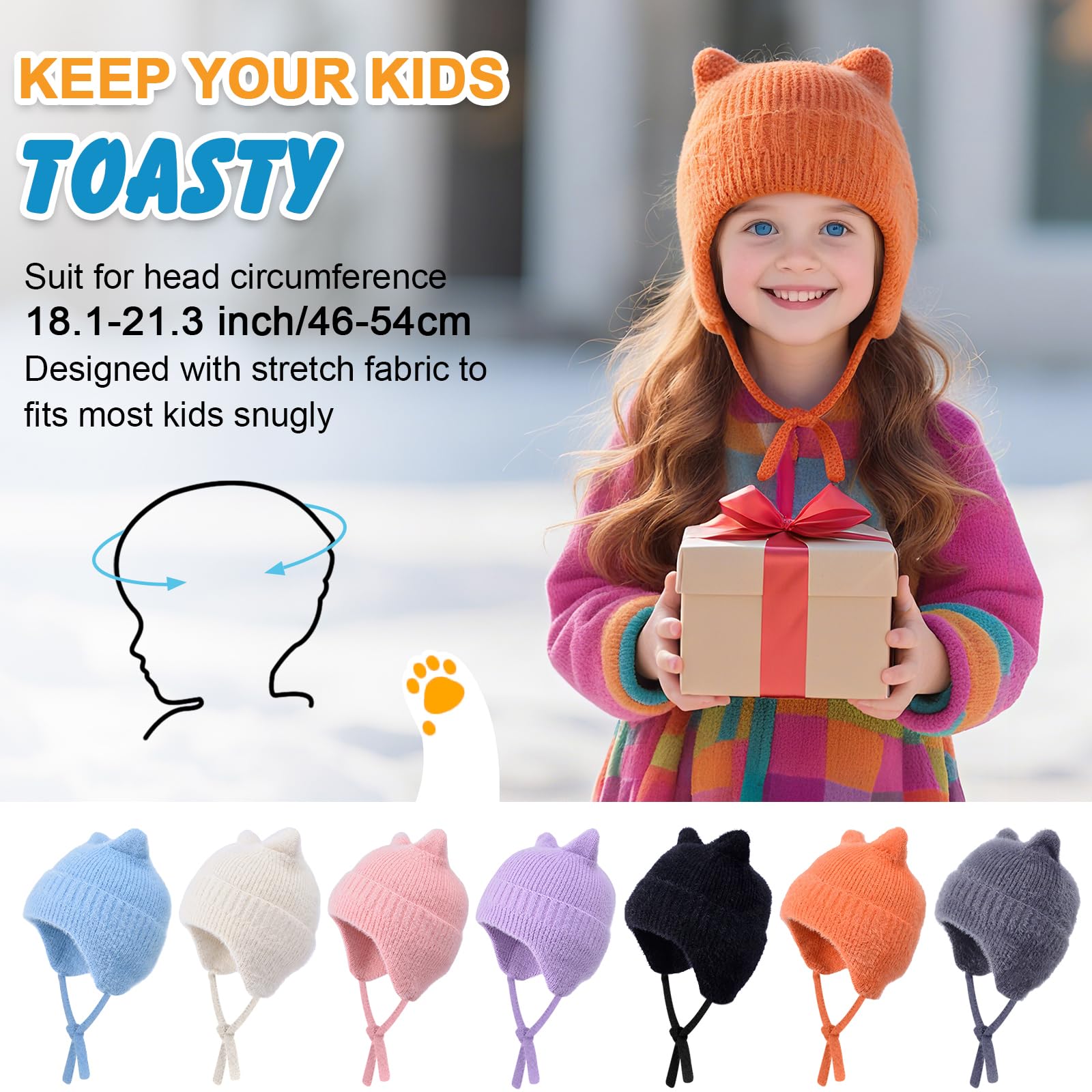 Lindo Orejas de Gato Gorros de Punto para 3-12 Años Niño Niñas, Las Orejas Térmicos Sombrero de Invierno Suave Amigable Cálido A Prueba de Viento Beanie Gorras para Actividades al Aire Libre
