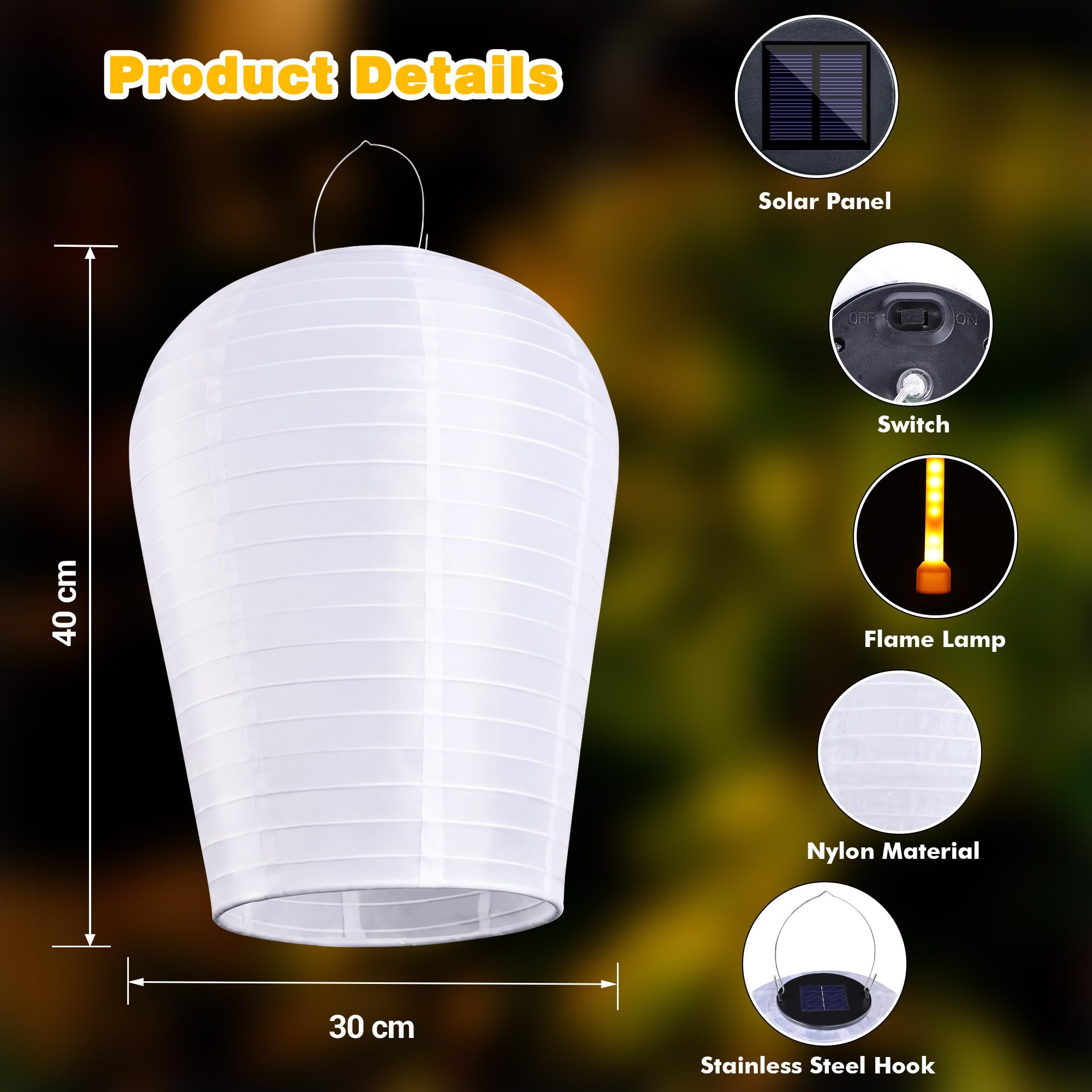 iShabao Lanternas Solare da Esterno, 2 Pezzi 30cm Lanternes Solari da Appendere Nylon Lanterna Solare da Impermeabile con Effetto Fiamma Realistico Lanterne Volanti per Giardino Feste (Bianco Caldo)