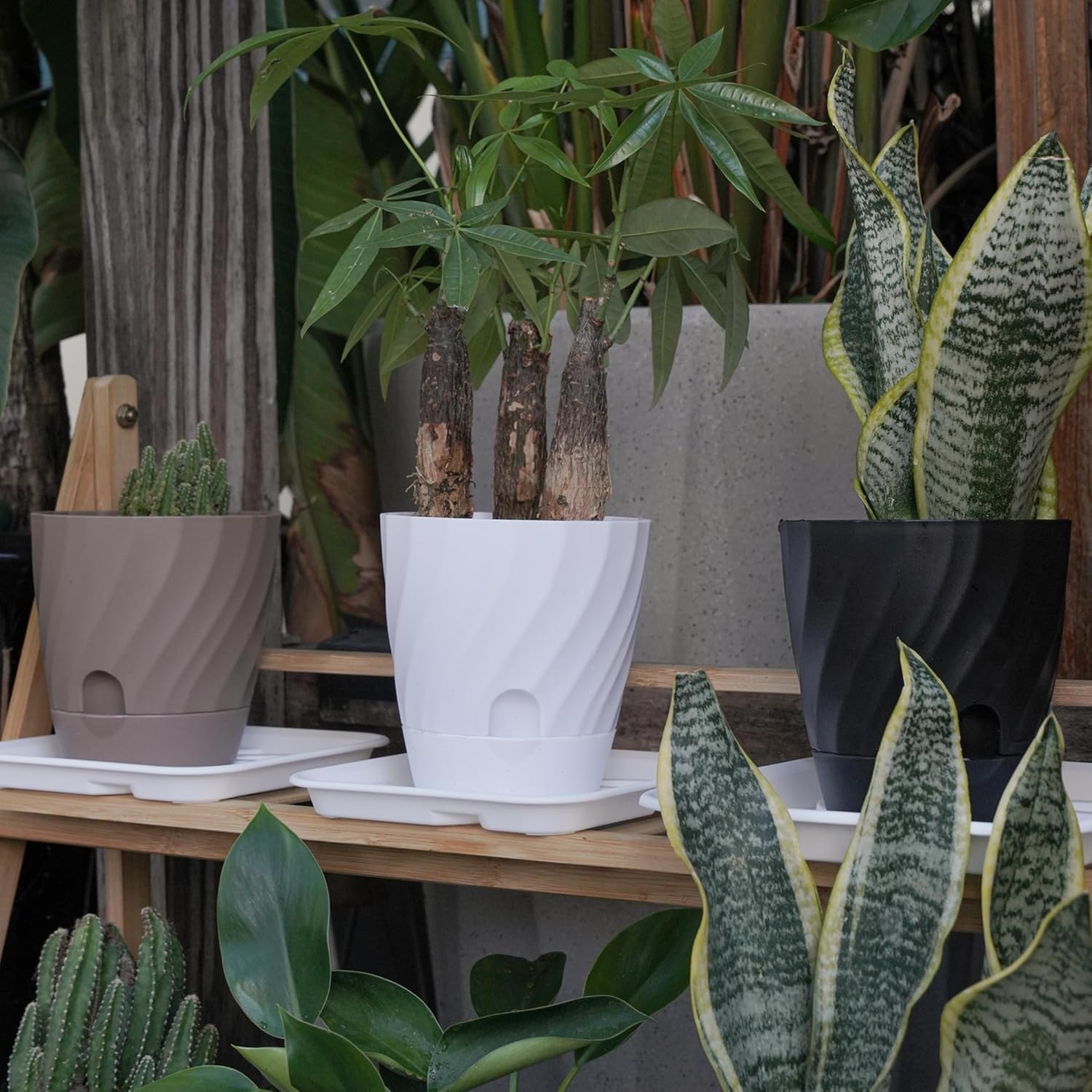 KAHEIGN Samonawadniające się doniczki na rośliny, 12 cm, okrągła plastikowa doniczka, pogrubiony pojemnik na rośliny ogrodowe, na sukulenty, zioła, orchideę, miętę, dom, rośliny bonsai, z otworem do