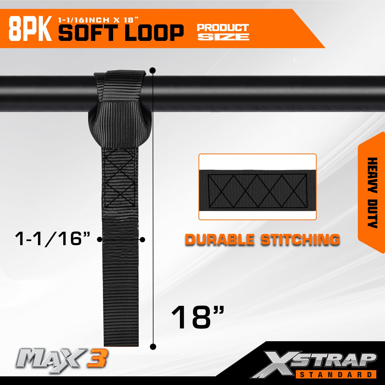 Snapklik.com : XSTRAP STANDARD Soft Loop Tie-Down Straps 8PK 1-1/16 X ...