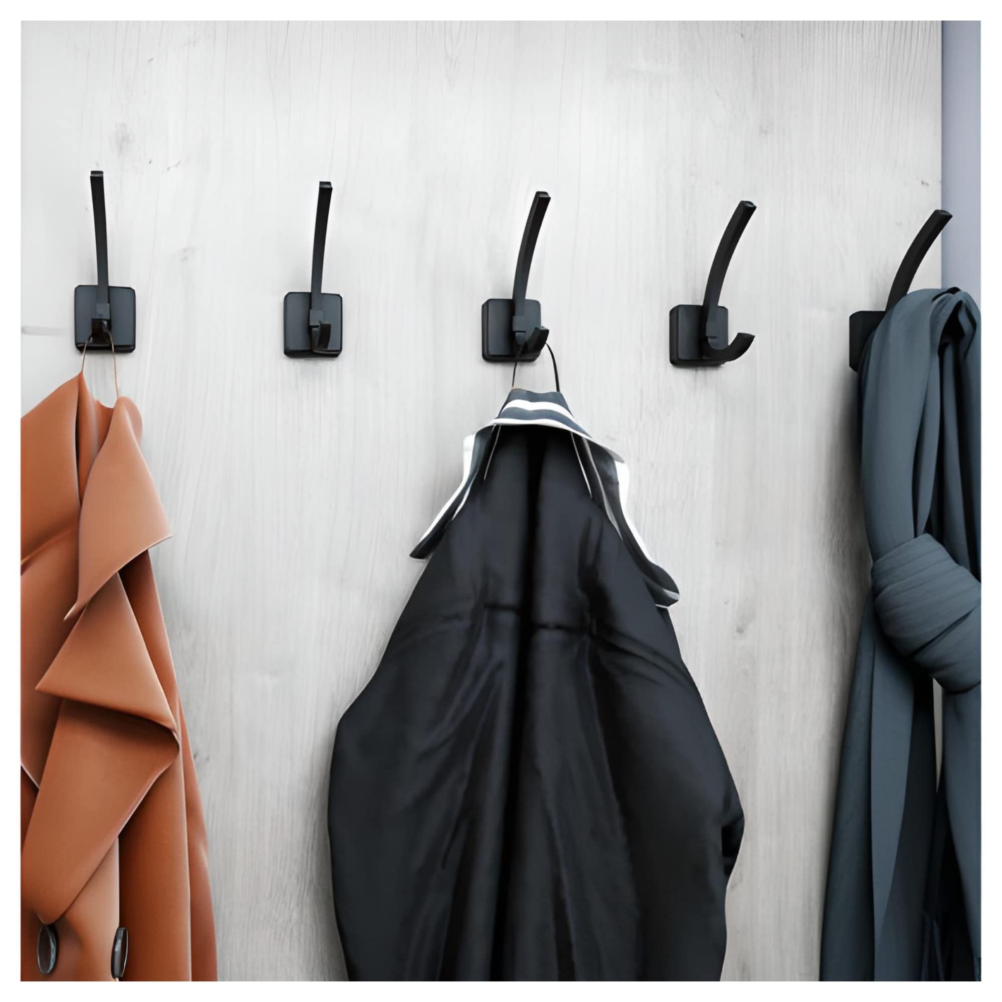 Gedotec Gancio Appendino In Metallo Nero Opaco - 5 Pezzi - Profondità 62 Mm - Design Moderno Per Parete - Ideale Per Corridoio, Bagno, Cucina - Viti Incluse - 5