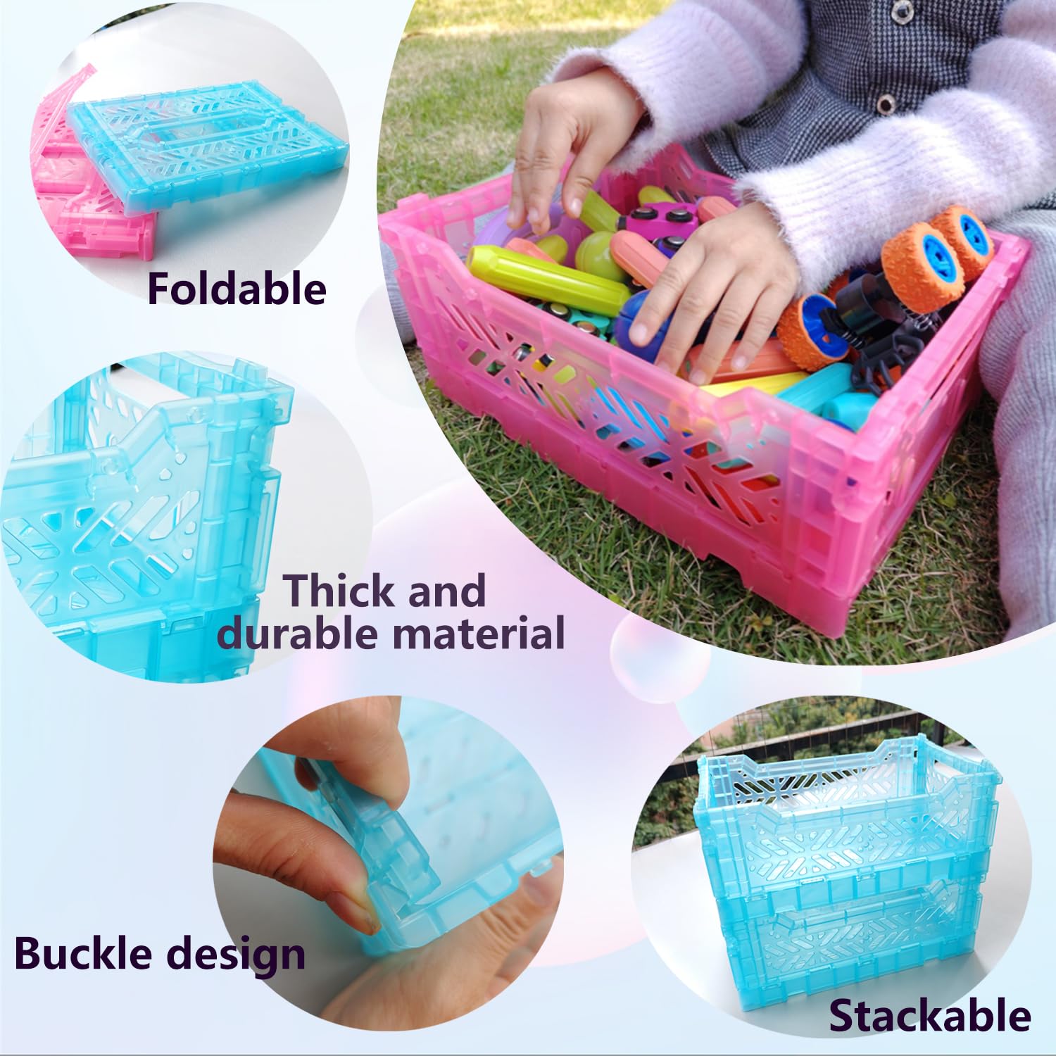 PTEREIW 4Pack Pastel Plastic Storage Crates And Baskets, Collapsible Crates For Organizing, 4L Space Saving Bins For Classroom, Kitchen, Office - View #5