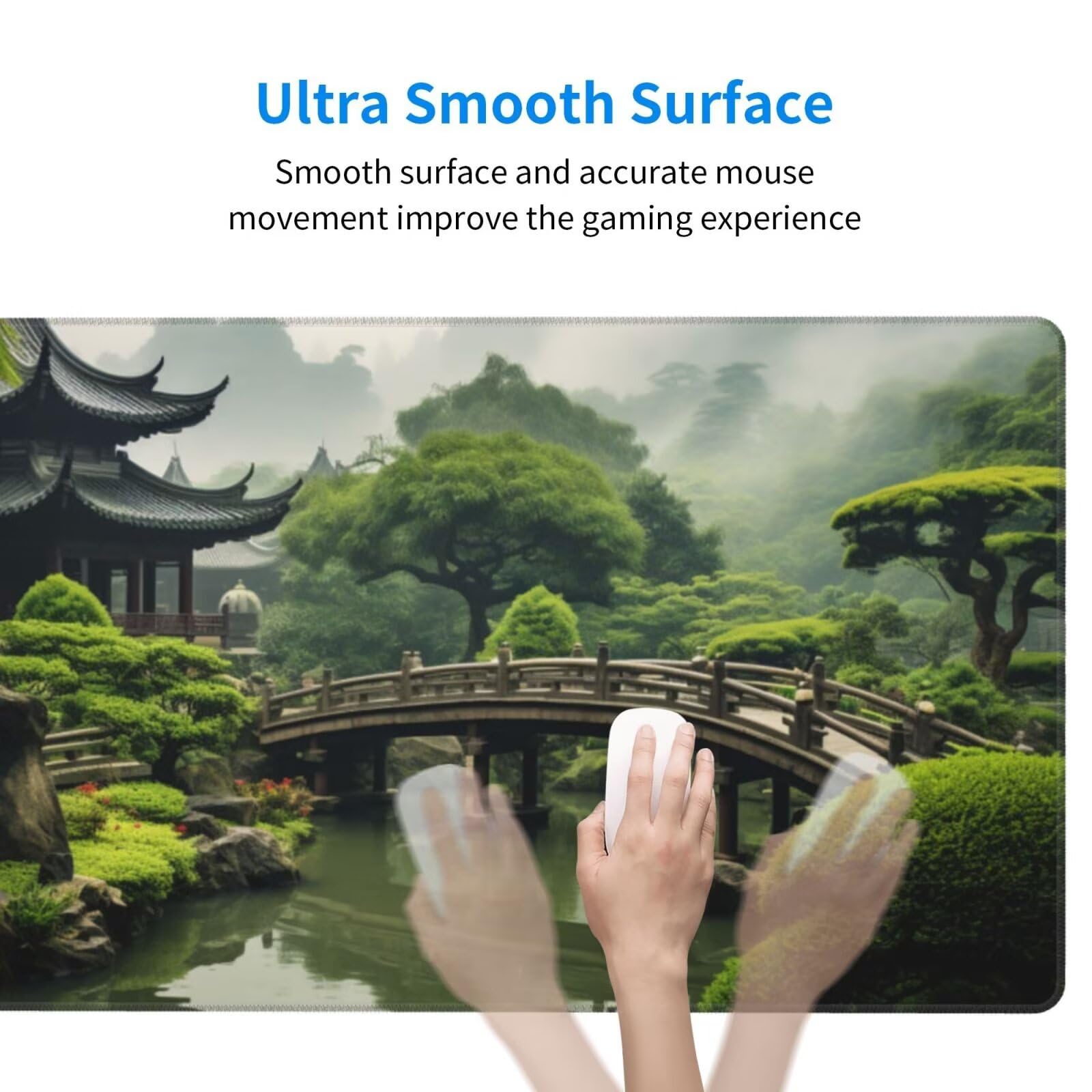 Gaming Mauspad XXL 900x600x3mm Mousepad Verlängertes Groß Mauspad Schreibtischauflage,Genähte Kanten rutschfeste Gummibasis,Verbessert Präzision Geschwindigkeit Office Chinesische Architektur L-3156