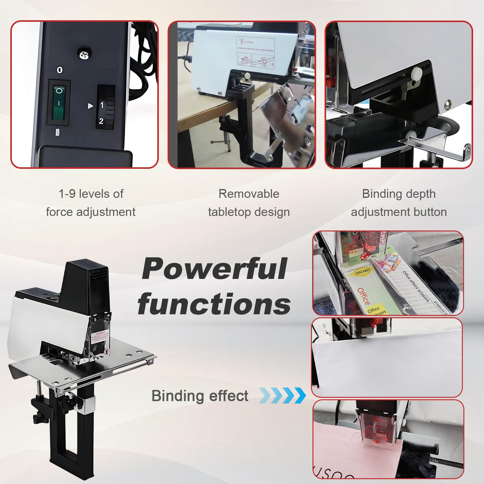 Grapadora eléctrica para folletos con pedal, ajuste de presión de 9 niveles y 210 grapas para folletos, catálogos, revistas